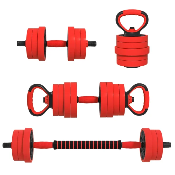 SPORTNOW 4 in 1 20kg Gym Weight Set, Convertible into Kettlebell, 2 Dumbbells, Barbell and Push-up Stand, Red
