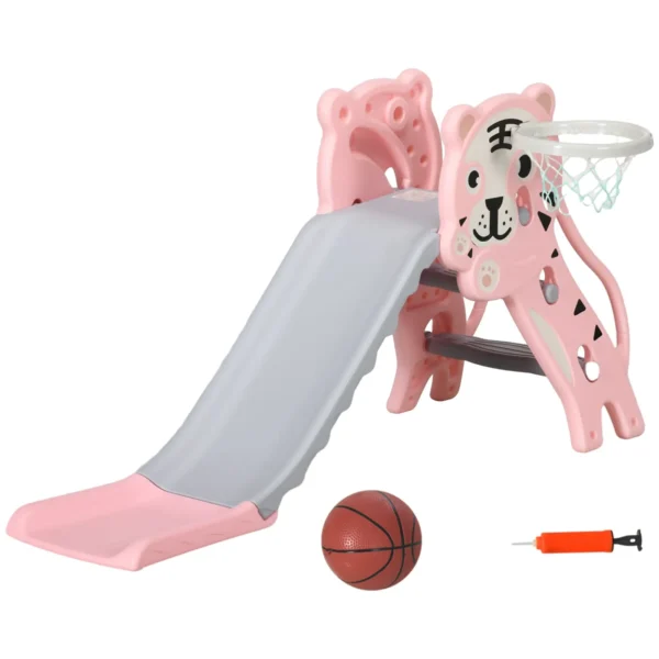 Slide for Children 18-36 Months with Side Basketball Hoop, Plastic, 133x60x70 cm, Pink and Grey