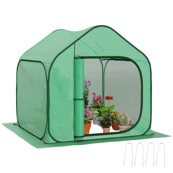 Folding House Greenhouse with Hinged Door, Steel and PE, 150x148x148 cm, Green