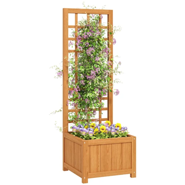 Planter with Trellis for Climbing with Drainage Hole and Lining, Wooden, 40x40x120 cm, Brown