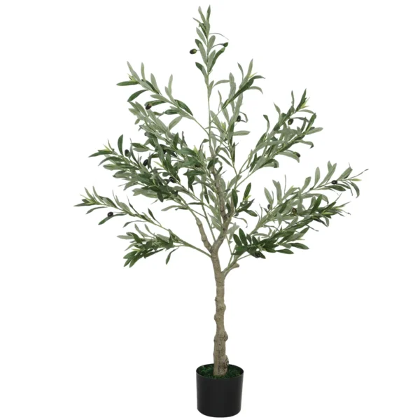 Artificial Olive Plant 120cm High, Fake Tree with 450 Leaves and 20 Olives, Pot Included