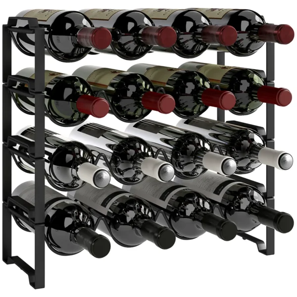 4-Tier Stackable Wave Bottle Rack for 16 Bottles, Metal, 42.5x16.5x41 cm, Black