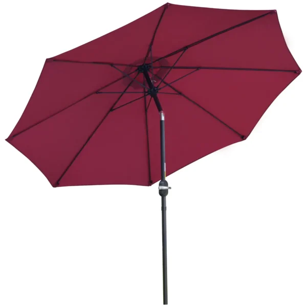 Round and Adjustable Umbrella with Crank, in Polyester, Metal and Fiberglass, Ø265x240 cm, Red and Black