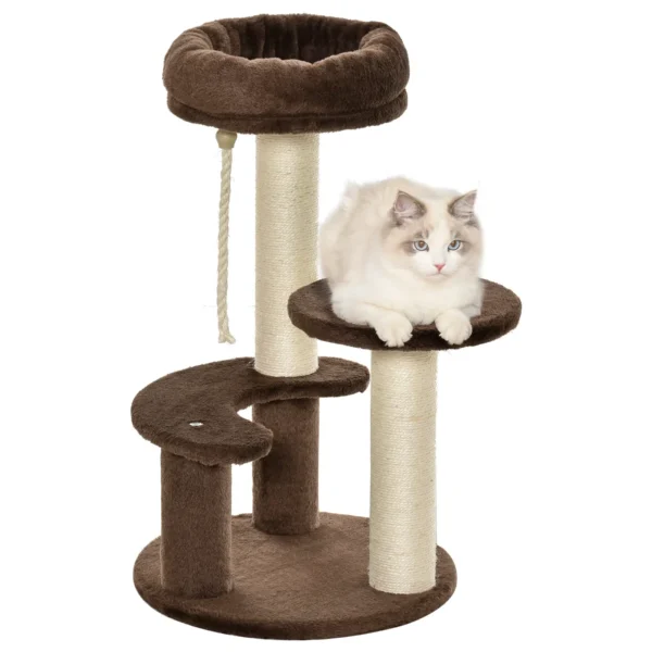 3-Tier Cat Scratching Tree with Plush Bed and Sisal Poles, Ø40x65 cm, Brown