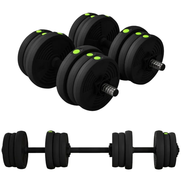 SPORTNOW 2 in 1 Set with 2 Dumbbells Convertible into Barbell, Total Weight 20 kg and Adjustable Weight Discs, Black