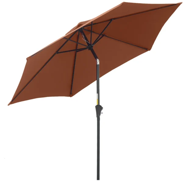 Tilting Garden Umbrella with Crank, in Aluminium, Metal and Polyester, Ø260x235 cm, Black and Coffee