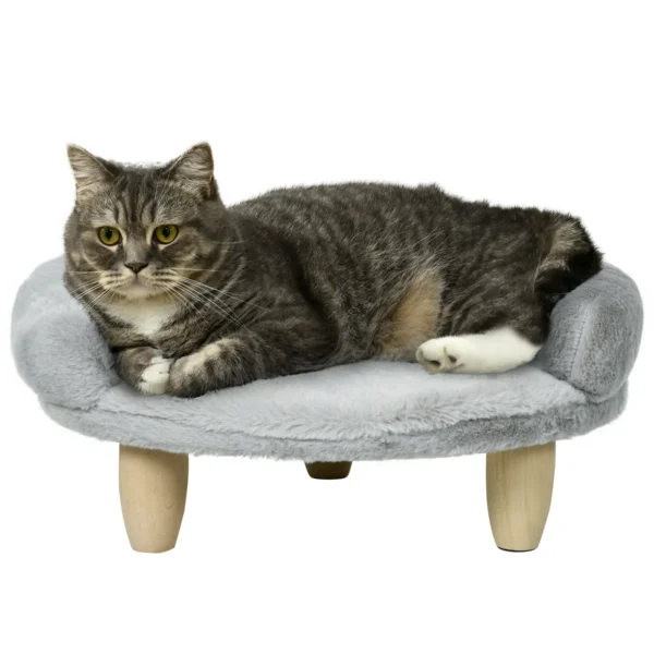 Plush Dog and Cat Sofa Bed with Removable Backrest, 47x40x20 cm, Grey