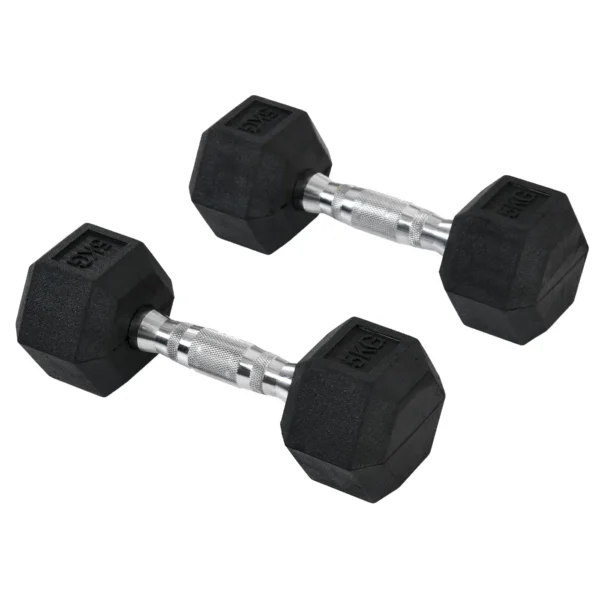 Set of 2 5kg Hexagonal Rubber Dumbbells with Non-Slip Grip, Black