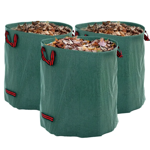 Set of 3 272 L Garden Waste Bags with Handles, Resealable and Reusable, Ø67x76 cm, Green