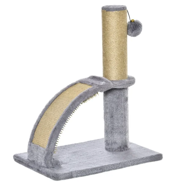 Scratching Post for Cats with Massager Arch, Jute Pole and Plush Ball, 34x24x43 cm, Gray