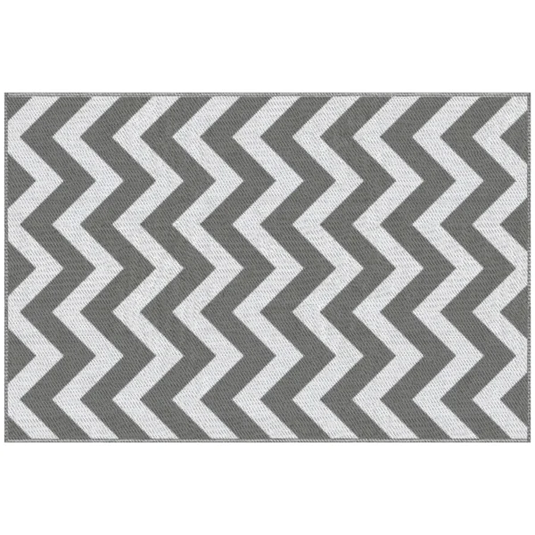 Reversible Outdoor Rug with Geometric Pattern, 121x182 cm, Grey and White