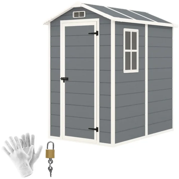 Resin Garden Shed with Floor, Lockable Door and Window, 1.3 x 1.8 m, Grey