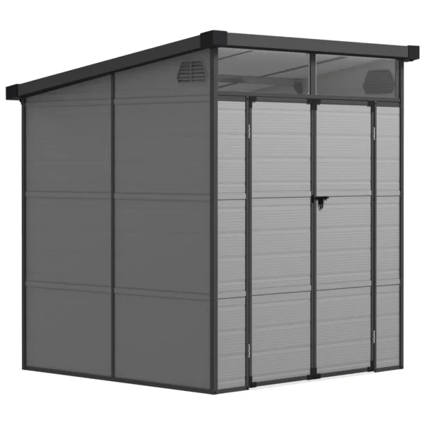 Plastic Garden Shed Tool Storage with Windows, Vents and Lock, 1.9x1.9m, Light Grey