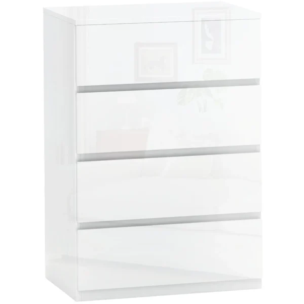 Modern Chest of Drawers 4 Anti-Tip Wooden Drawers, 55x33x80 cm, Glossy White