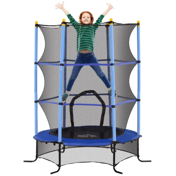 Children's Trampoline Ø1.6x1.9 m with Safety Net and Padded Poles, Ages 3-10 Years, Blue