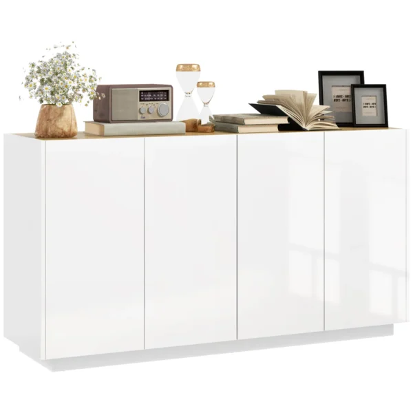 Modern Sideboard with 2-Door Cabinets, Soft Closing and Adjustable Shelves, 140x40x75cm, Gloss White