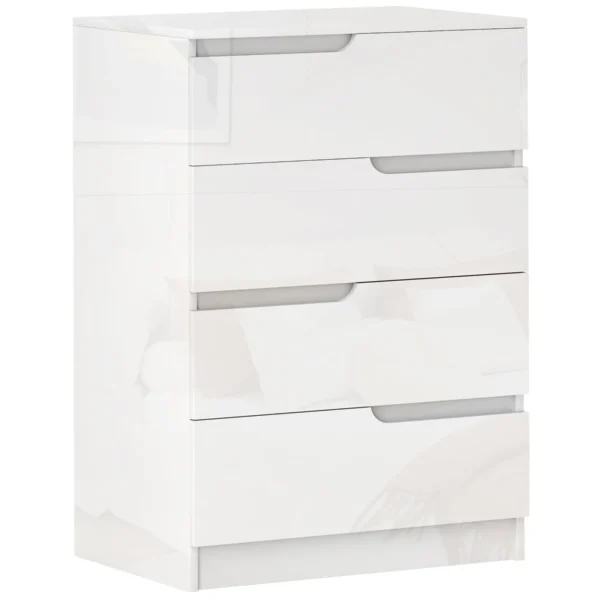 Modern and Minimal 4 Drawer Chest of Drawers in Wood, 60x40x85 cm, Glossy White