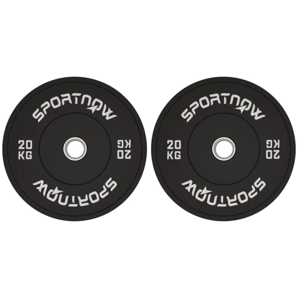 Set of 2 20kg Rubber Weight Discs with 2"/5 cm Hole for Dumbbells and Barbells, Black