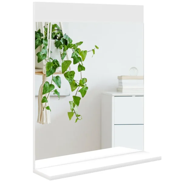 Modern Wall-Mounted Bathroom Mirror with Storage Shelf, Glass and MDF, 50x12x60 cm, White