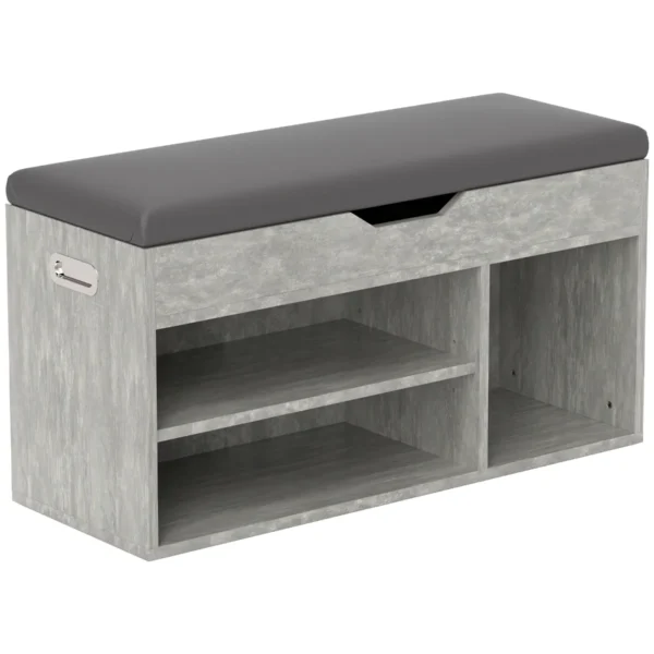 Space Saving Upholstered Shoe Cabinet with 3 Open Shelves with Concealed Space, Wooden, 80x30x45 cm, Black and Grey