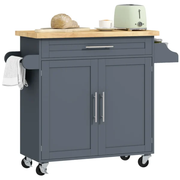 Wooden Kitchen Trolley with Drawer, Spice Rack and Cabinet, 109x40x89 cm, Grey and Wood Color