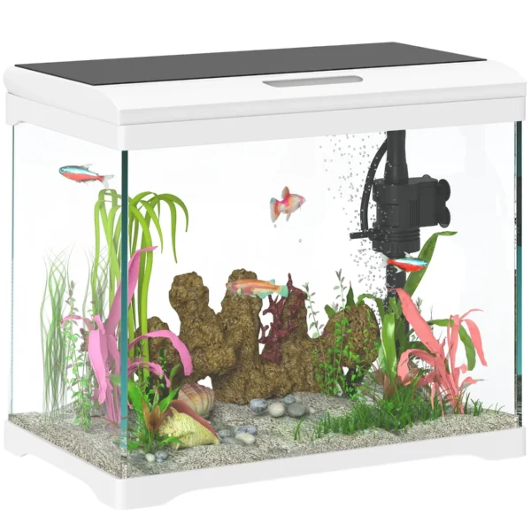 Goldfish Aquarium 17L with LED Lights, Water Pump and Filter System, 35x21x31 cm, White
