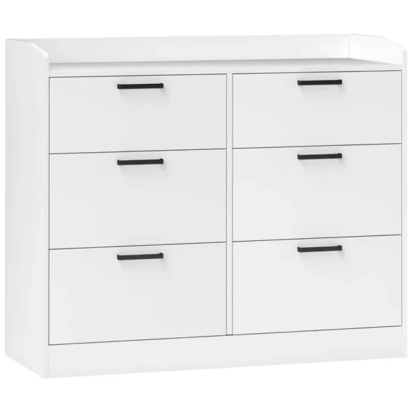Wooden 6-Drawer Chest of Drawers with Raised Edges and U-Handles, 110x40x88 cm, White