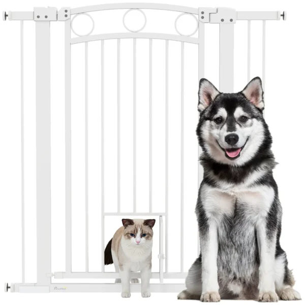 Adjustable Dog Gate 76-104 cm, 106 cm High Gate with 2 Extensions, White