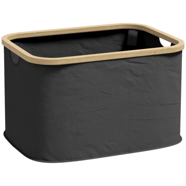 Foldable Laundry Basket 36L with Bamboo and Polyester Handles, Black