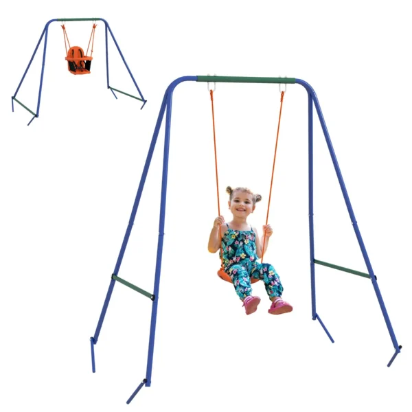 2-in-1 Garden Swing for Babies and Children from 6 Months to 8 Years, Orange and Blue