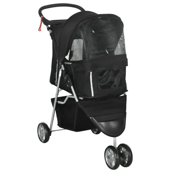 Folding Dog Stroller with Swivel Wheels and Brake, 75x45x97 cm, Black