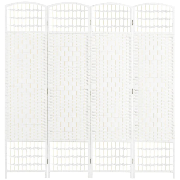 4-Panel Folding Screen for Indoors, Freestanding and Woven, 160x170 cm, White