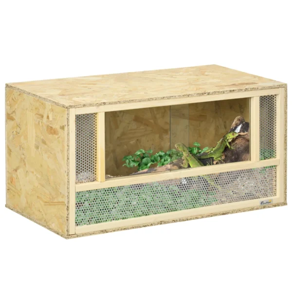 Wooden Reptile Terrarium with Sliding Glass Doors and Mesh Panels, 40x80x40 cm