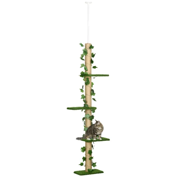 Cat Tree with Adjustable Tension Rod, 202-242 cm, Ceiling Mount, Green