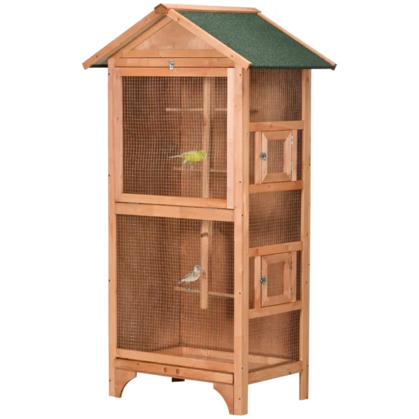 3-Door Wood and Metal Bird Cage with 4 Perches and Removable Tray, 80.5x57x153 cm, Orange
