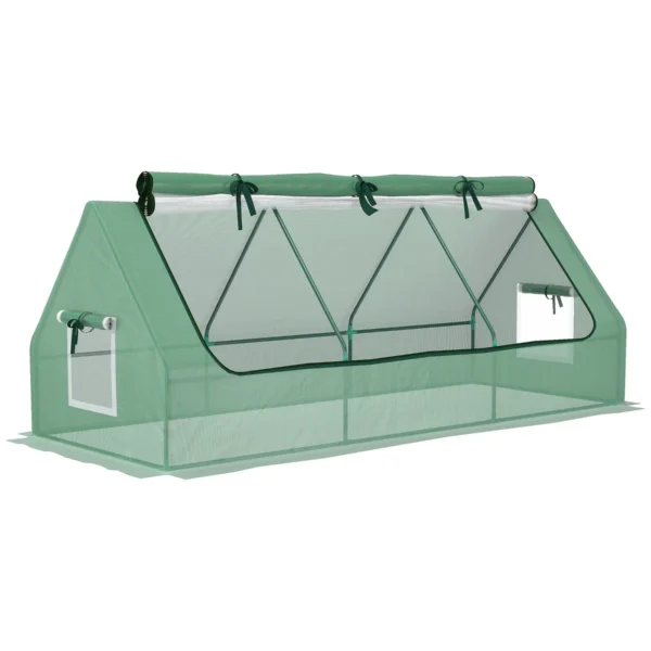 Small Greenhouse with 2 Side Windows and Central Window, in Steel, PE and PP, 240x90x90 cm, Green