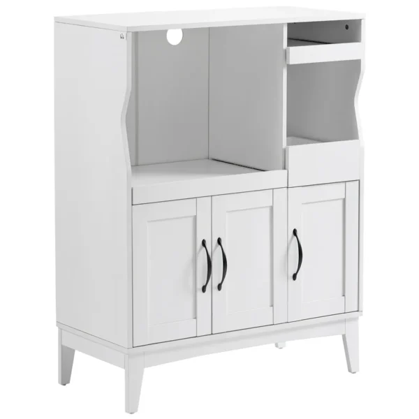 Space-Saving Kitchen Sideboard with 2 Cabinets and 2 Pull-Out Wooden Shelves, 84x39x109 cm, White