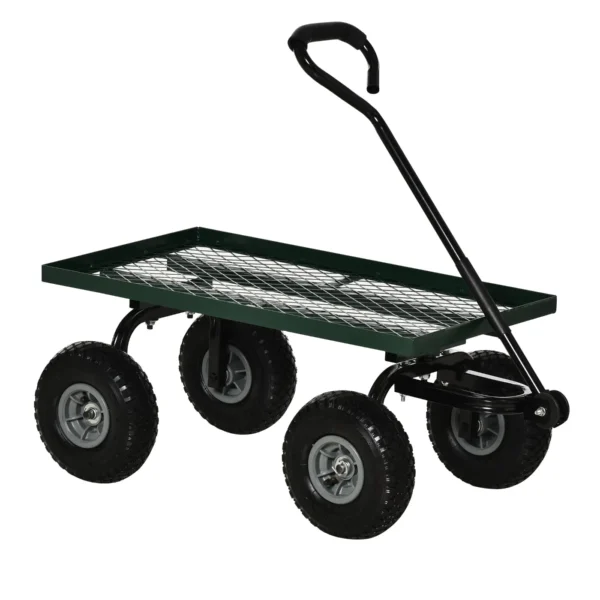 Steel Garden Trolley with 150 kg Capacity and Coated Handle, 94x48.5x100 cm, Black and Green