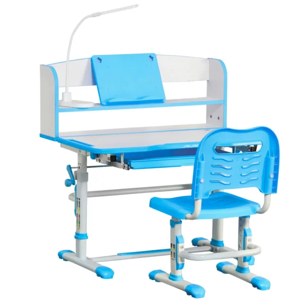 Children's Desk 6-12 Years Adjustable with LED Light, Lectern and Pen Holder, in MDF, PP and Steel, Blue