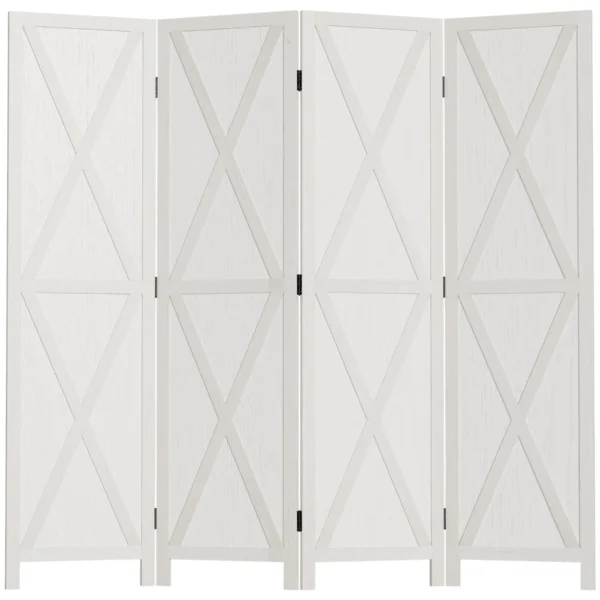 4-Panel Room Divider for Interior, Wooden Room Divider for Bedroom and Office, 182x170 cm, White
