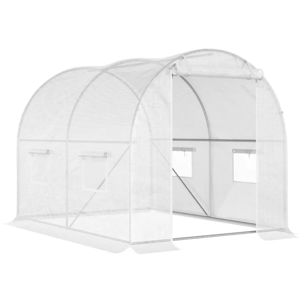 Tunnel Greenhouse with 4 Windows and Zip Entrance in Galvanized Steel and PE, 3x2x1.9 m, White