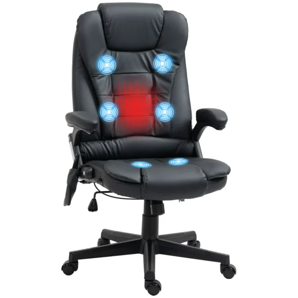 Height Adjustable Office Massage Chair with 6 Massage Points, PU, 68x72x108-118, Black