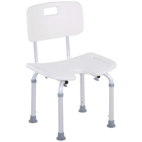 8-Level Adjustable Shower Chair with Drainage Holes, Aluminum and PE, 48x42x71-83.5 cm, White and Silver
