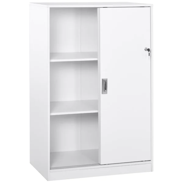 3-Shelf Office Cabinet with 2 Security Keys, Chipboard, 80x40x120 cm, White