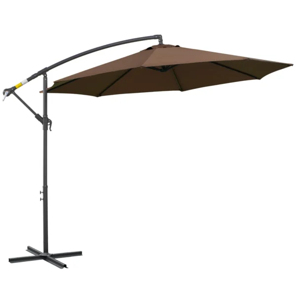 Outdoor Umbrella Ø3x2.5 m with Cross Base and Crank, in Steel and Polyester, Coffee Color
