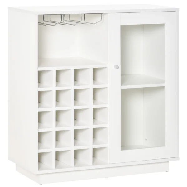 Wine Bottle Holder Cabinet with Glass Holder and Cabinet, Capacity 20 Bottles, 80x36x85 cm, White