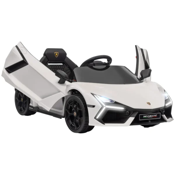 Electric Car for Children with LED Lights, Horn and Remote Control, in Plastic and Steel, 105x60x40 cm, White