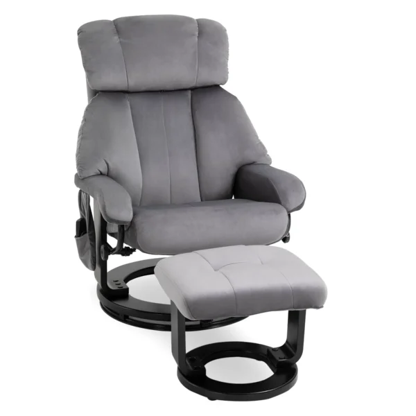 Reclining Massage Chair with Footrest and Remote Control in PU Faux Leather, 76x80x102 cm, Grey