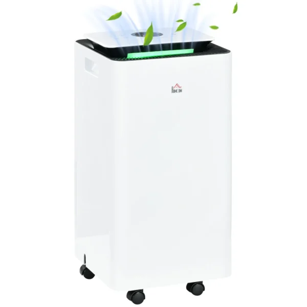 10L Portable Dehumidifier with 5 Modes, 2 Speeds, 24h Timer and Wheels, 25x25x50.5cm, White