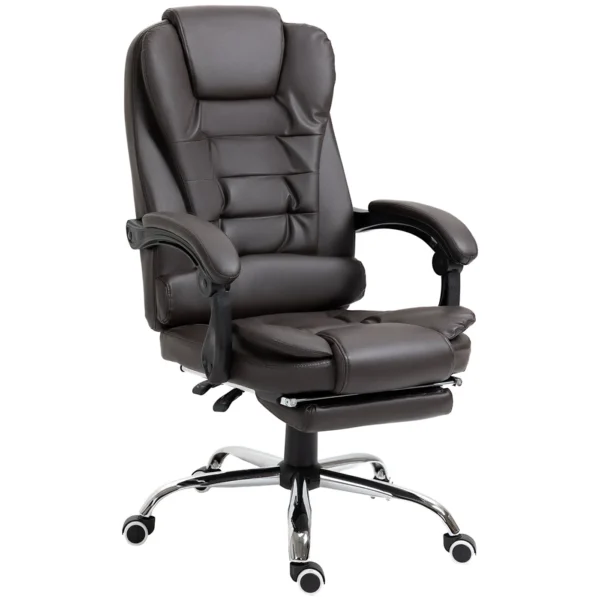 Presidential Style Reclining Office Chair with Footrest, 64.5x69x109-117 cm, Coffee